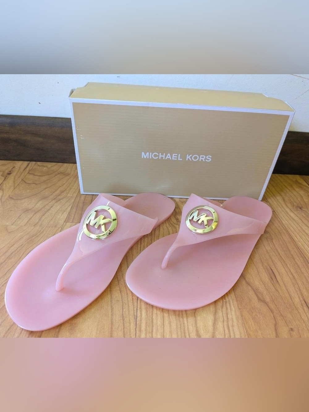 Michael Kors Light Pink Jelly Sandals with Gold Logo Accent